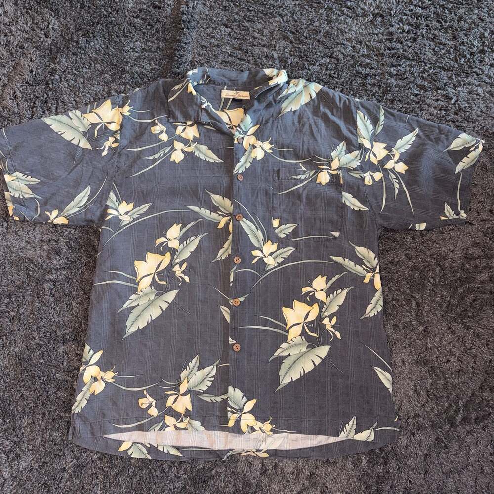 Tommy Bahama 100% Silk Short Sleeve Floral Camp Shirt Mens Large